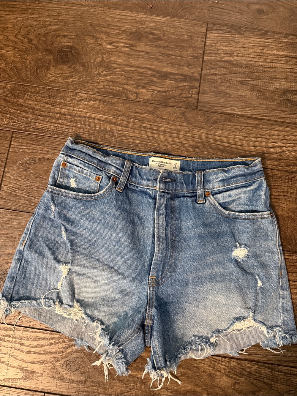Abercrombie & Fitch Medium Blue Distressed Denim Cutoff Shorts